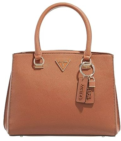 GUESS Women Noelle Girlfriend Satchel Bag, Leichter Cognac