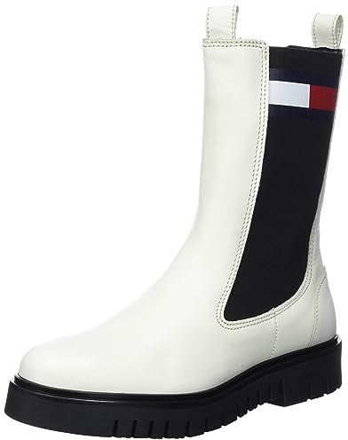 Tommy Jeans Stivali Mezza Gamba Donna Long Chelsea in Pelle, Avorio (Rich Cream), 37 EU