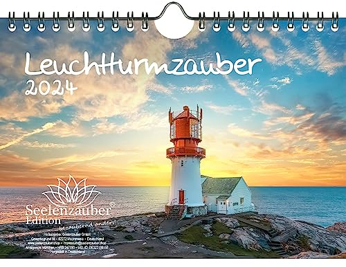 Leuchtturmzauber DIN A5 Wandkalender Querformat für 2024 Leuchtturm Leuchttürme - Geschenkset Inhalt: 1x Kalender, 1x Weihnachtskarte (insgesamt 2 Teile)