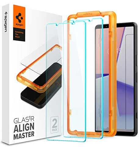 Spigen AlignMaster Vetro Temperato compatibile con Sony Xperia 1 V, 2 Pezzi, Installazione Semplice con Cornice di Allineamento, Cristallino, Durezza 9H Pellicola prottetiva