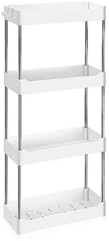 IYAR HOME Mensola portaoggetti da doccia a 4 ripiani, in plastica, per doccia e cucina, 31 x 14 x 76 cm, colore bianco