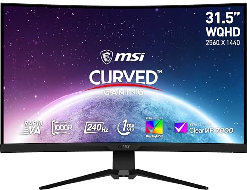 MSI MAG 325CQRXF Monitor Gaming Curvo 31,5 WQHD (2560x1440), 240 Hz / 1ms, Rapid VA, DisplayHDR 400, DP, Type-C, HDMI - Console Mode, RGB, Adaptive Sync, KVM, VESA, Staffa regolabile