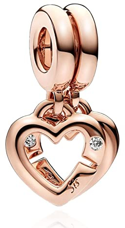 Amuefer Splittable Sister Rose Gold Heart Charms für Armbänder 925 Sterling Silber mit Cubic Zirkonia Anhänger für Halsketten Geburtstag Weihnachten Schmuck Geschenke für Frauen Mädchen