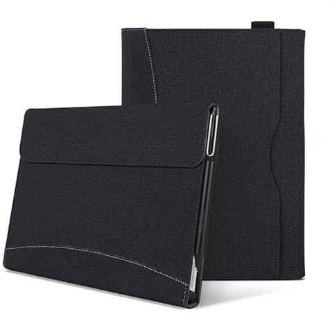 PboyiqiS Tablet Case For Microsoft Surface Pro 9 (2022 Release)/Pro 8 (2021 Release) 13 Inch - Multiple Angle Viewing Cover with Pocket & Stylus Holder (Black)