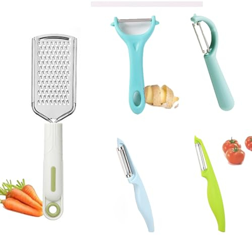 Xanewza – Juego de 5 peladores universales – rallador de queso – Econome Verduras (acero inoxidable, pelador de patata, mango ergonómico, cuchillo pelador de cocina