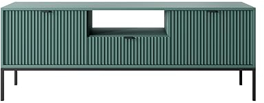 Meuble TV Lamelli de Style Moderne, Longueur 154 cm, en Deux Couleurs (Vert + Pieds Noirs)
