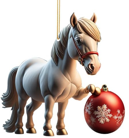 Fiorky 2D-Weihnachtsdekoration, Cartoon-Pferd Tritt auf Weihnachtskugel, lustige Acryl-Hängeornamente, Weihnachtsbaumdekoration, Weihnachtszubehör (D)