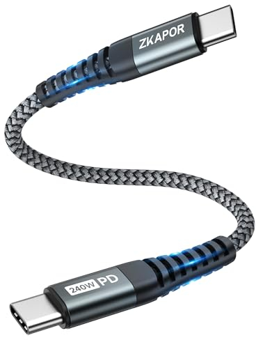 ZKAPOR Cable USB C a USB C Corto 30CM, 240W Cable Tipo C PD 3.1 Cable USB C Carga Rapida 100W Nylon USB C para iPhone 15/15 Pro Max, Samsung Galaxy S23/S22, Pad Pro, Air, Huawei P40 /Mate 60, Pixel