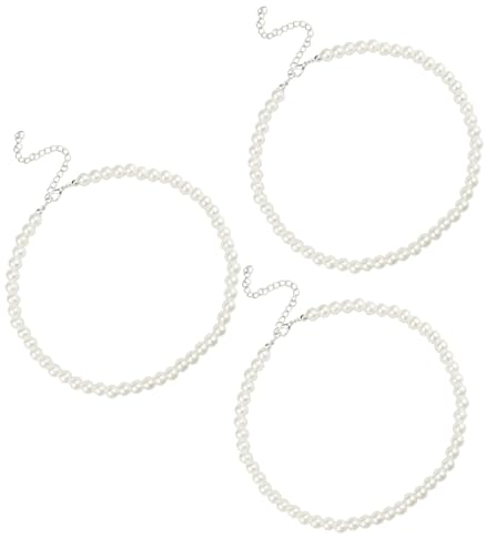 XNIVUIS 3 Stück Perlenkette Damen Perlenkette Perlen-Choker-Halskette zierliche kleine Halskette Weiße Perlen Halsketten Perlenkette Choker Faux Perlenkette Geschenk für Frauen 8mm (Weiß)