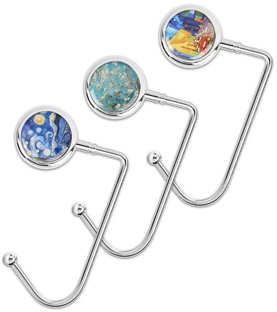 Czzmy 3x Gancio Da Tavolo - Gancio per borsa da tavolo antiscivolo e antigraffio per Donne Ragazza Borse Borsa Drogheria Decorative(3-Van Gogh)