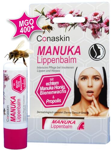 Conaskin MANUKA Honig Lippenbalm (MGO400) | Intensive Pflege bei Wärme, Kälte & Infektionen (z. B. Herpes) | 4.6 g Naturkosmetik | Tägliche Anwendung & Repair | Bienenwachs & Propolis