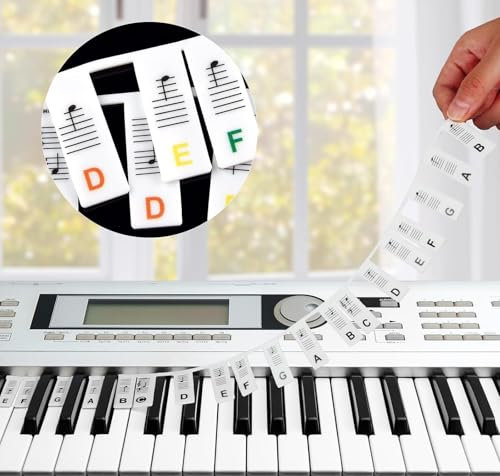 2Pcs Piano Stickers, Removable Piano Keyboard Note Labels 88 Keys for Learning, Reusable Piano Key Stickers, Silicone Piano Key Music Notes Letter Label for Beginners and Kids (Rainbow Colors Black)
