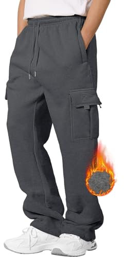 CMTOP Pantaloni Tuta Uomo Invernali Pantaloni Cargo in Pile Termici Pantalone Tuta Jogger Larghi Sportivi Pantaloni Casual Cotone Pantaloni Palestra con Tasconi e Coulisse(Grigio Scuro, XL)