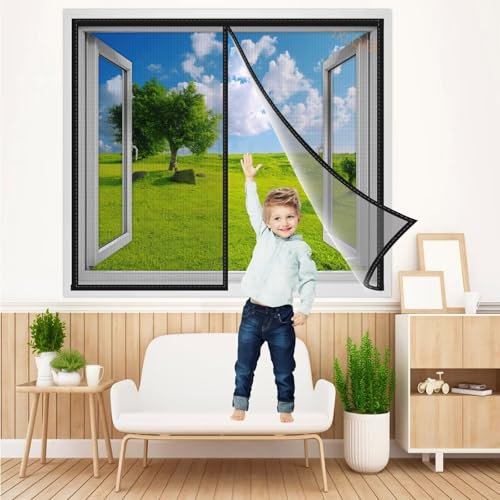 Magnet Fliegengitter BalkonFenster 40x70 cm, Verbesserte Qualität der Fliegengitter Fenster Magnet Geeignet für Fenster ZimmerFenster und Fenster Schwarz, Verstärkte