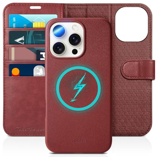 TUCCH Case for iPhone 16 Pro Max (6.9) 2024, 2 in 1 Detachable Wallet Stand Folio Case with[RFID Blocking][Wireless Charging][Card Holder]Shockproof Removable Magnetic PU Leather Cover, Full Dark Red