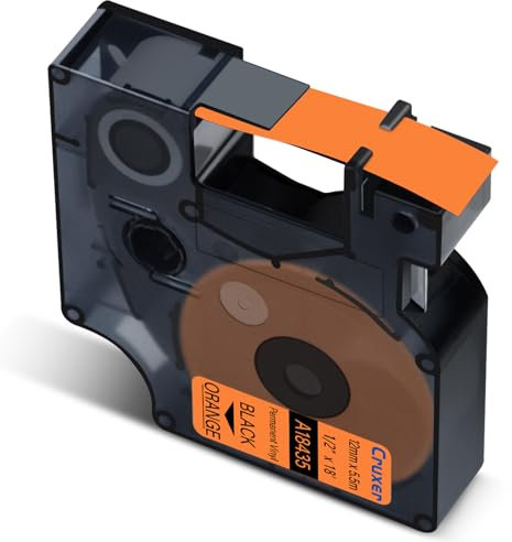 Cruxer 1er-Packung Kompatibel für Dymo IND 18435 S0718490 A18435 Vinyl Etikettenband，Schwarz auf Orange 12mm x 5.5m Ersatz für Dymo Rhino 1000 4200 6000 LabelWriter 450 Duo ILP 219 3M PL150 3M PL300