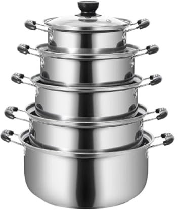 LXHZSY Pentola Pentola a Doppio Fondo Pentole antiaderenti for induzione 5 Pezzi/Set Pentole in Acciaio Inossidabile Pentole Multiuso for Cottura antimagnetica(5pcs 16 to 24)