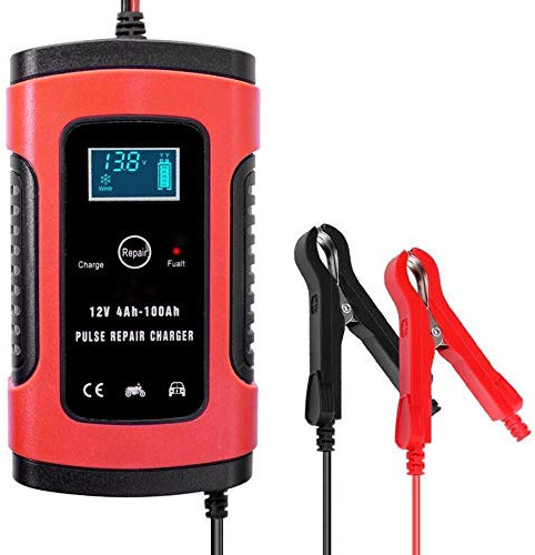 Chargeur Batterie Voitures, Chargeur Batterie 12V 5A Entièrement Automatique de Batterie de Voiture Chargeur d'alimentation Pulse Réparation Chargeurs Wet Dry Batterie-chargeurs Affichage Numérique