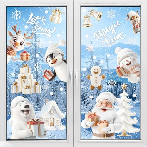 Joyoldelf Pegatinas Navidad Ventanas 150 Pcs - Adornos Bonitas Vinilos Navidad, 3D Adornos de Navideños Doble Cara Para Ventanas, Christmas Decoración Escaparates Reutilizable,Oso Polar Blanco