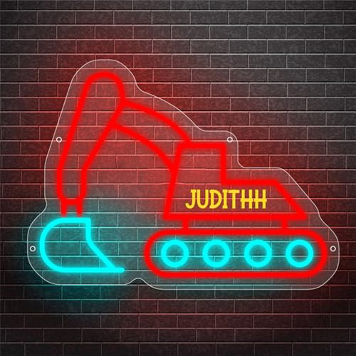 Personalisierte Name Bau Bagger Fahrzeuge Neon Zeichen, benutzerdefinierte Bagger LED Neon Licht Bagger Nachtlicht Dekoration für Jungen Schlafzimmer, Weihnachten Geburtstag Geschenk für Jungen