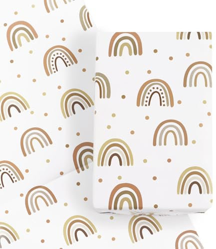 BETESSIN 4 Bögen Geschenkpapier Babyparty - 50x70cm Verpackungspapier mit Regenbogen Motiv - Geschenkpapier Kinder - Geschenkverpackung für Babyparty, Geburtstag, Taufe und Einschulung