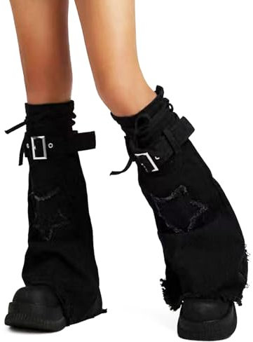 OhMill Gothic Leg Warmer Y2K Baggy Punk Leg Warmers Star Leg Warmers Cute Leg Warmer Denim Leg Warmers Black Leg Warmers Women
