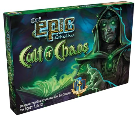 Gamelyn Games, Tiny Epic: Cthulhu – Cult of Chaos, Kennerspiel, Deutsch | Kooperative Erweiterung mit neuen Ermittlern und Solo-Modus für 1-4 Spieler, 45 Minuten, Brettspiel ab 14 Jahren