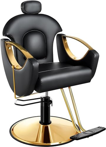Generisch Schwarz, Friseurstuhl Mit Kopfstütze, Friseursessel Höhenverstellbar Kippbar Für Herren Damen, Friseureinrichtung Bedienungsstuhl Vintage