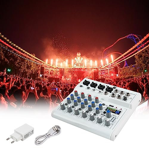 Audio Mixer Professioneller, 7 Kanal Mixer DJ Controller mit USB Kabel und Aufladekopf, 60mAh/h, 88 Digital Effekte, Bluetooth Verbindung, für Computern, Handys