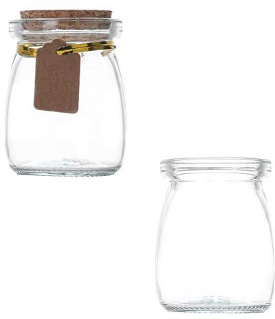 Vasos de 100 ml con tapa de corcho, 20 unidades pequeñas de cristal para regalo, botellas de cristal pequeñas con etiqueta, cuerda de cáñamo y cubierta, vasos para yogur, pudín o regalos de boda
