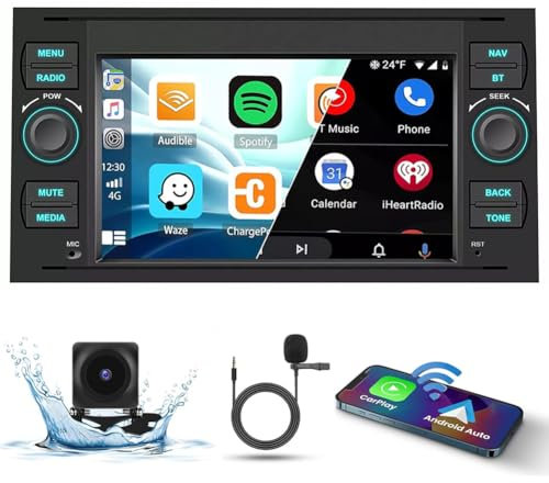 4G+64G Car Stereo for Ford Transit MK7 2005-2014, for Ford Kuga MK1 2008-2012 with Wireless Carplay Android Auto, 7 Inch IPS Touchscreen Android 2 Din Car Radio Receiver GPS Wifi FM SWC Backup Camera