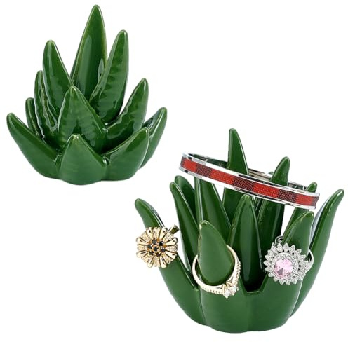 PH PandaHall 2 Pack Aloe Ring Holder Ring Holder Dish Jewellery Organizer Ceramic Dish Cactus Trinket Tray Decorative Tray Plant Succulent Decor Room Dresser for Wedding Home Decor Birthday Gifts