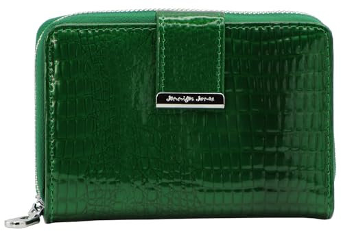 Jennifer Jones - Damen Leder Geldbörse Geldbeutel für Frauen - Portemonnaie mit RFID-Schutz, Croco-Optik (S - Style 1, Grün)