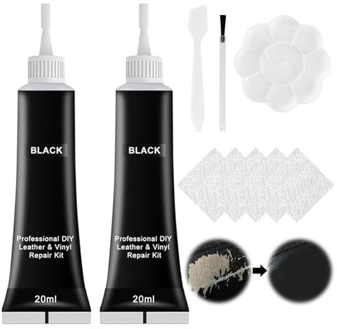 QEEROYO Leder Reparatur Set, 2×20ml Kunstleder Reparaturset, Lederreparatur Creme, Leder Kratzer Entferner, Reparatur Set für Autositze,Sofas, Lederjacke,Schuhe,Gürtel Kratzer,Löcher, Schwarz
