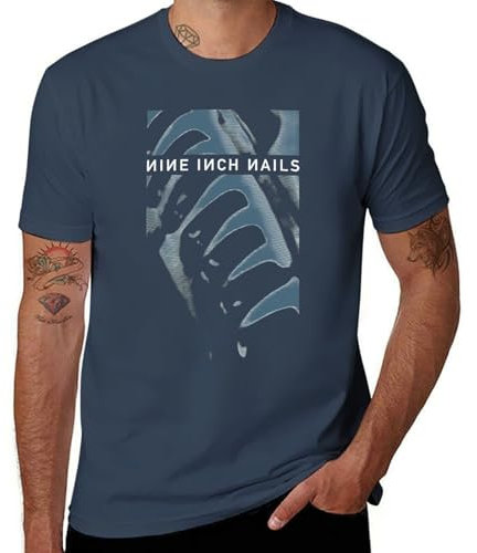 Industrial Rock Style Men's T-Shirt - Vintage 90s Music Graphic Tee - Cotton Short Sleeve Navy-Style M