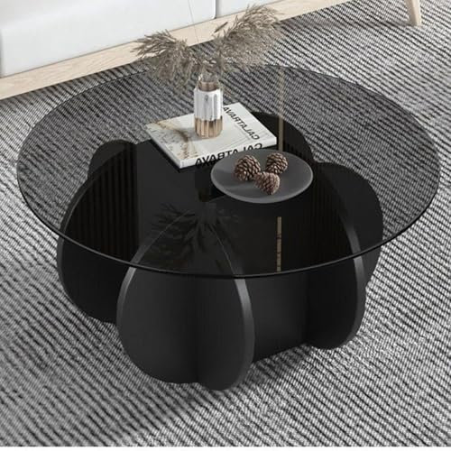 Table Basse Ronde en Verre, Table Basse Salon Moderne, Verre Trempé + Panneau de Densité, pour Salon, Chambre À Coucher, Facile À Assembler(Black,80x40cm/31x16)