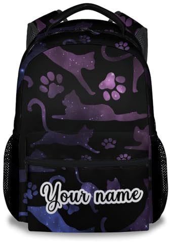 CustomWish Personalisierter Katzen-Rucksack für Mädchen ab 5-12 Jahren, Schulrucksack mit Namen, verstellbare Tragegurten, ideal für Kinder und Teenager