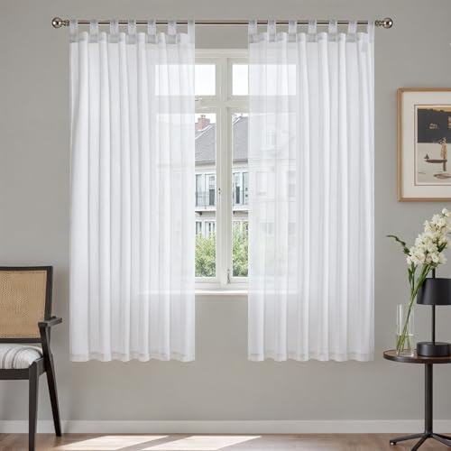 TOPICK Schlaufenschal 2er Set Gardinenschals Vorhang H160xB140 2er Set Weiß | Leinenoptik Schlaufengardinen Wohnzimmer modern Schlaufenvorhang Vorhänge Schlafzimmer Curtains Living Room übergardinen