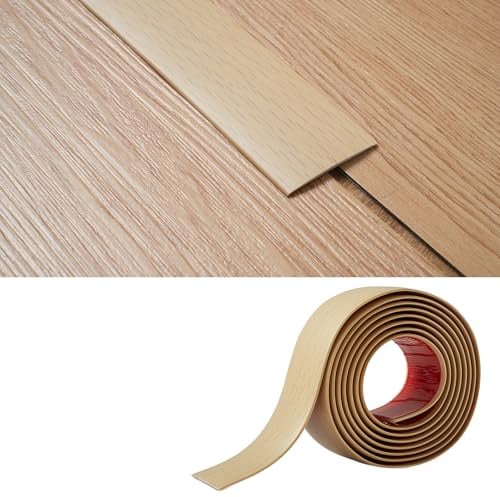 Bande de Transition Plate 2mm épaisseur PVC,5cm Large Autoadhésive Barre de Seuil Souple Baguette Seuil de Porte Fine Profilé de Transition Joindre Espaces de Sol,2M Grain de Bois Beige