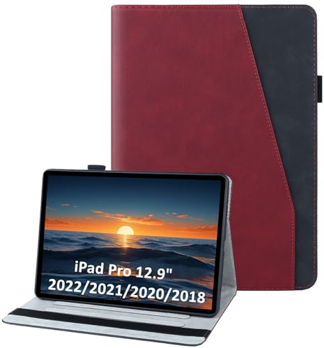 laddutoi Cover per iPad Pro 12.9 Pollici 2022/2021/2020/2018, Rosso | Custodia per iPad Pro 12.9 6/5/4/3 in PU Pelle, Supporto Stand, Slot per Schede, Protettiva Flip Folio Tablet Cover Case