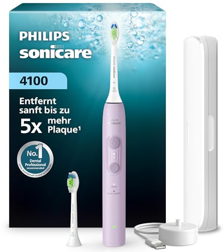 Philips Sonicare Series 4100 Elektrische Zahnbürste – Schallzahnbürste mit Drucksensor, 4 Putzeinstellungen, EasyStart-Funktion, SmarTimer, 21 Tage Laufzeit, Lila, HX4042/47, [Neu]