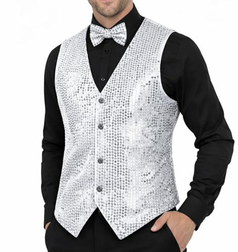 SSKHE MUNSKT Men's Sequin Waistcoat Party Fashion Sequin Vest, Showmen, Theme Party, Carnival