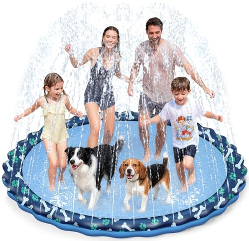HaoVrisn Non-Slip Splash Pad for Kids and Dogs, Thickened Sprinkler Dog Pool - Summer Water Toys for Kids Outdoor, Fun Backyard Garden Water Play Mat for Toddlers, Boys, Girls & Pet Dogs (79 inches)