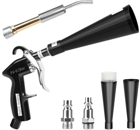 Compressed Air Cleaning Gun for Car - High Pressure Air Gun Interior Cleaner with 2 Nozzles Aluminium Alloy Compressor Accessories for Upholstery Leather and Hard to Reach Areas in Vehicle Interior