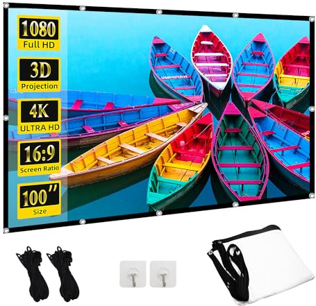 100 inch Projector Screen, Wootfairy Rear Front 16:9 4K HD Wrinkle-Free Movie Screen for Indoor Outdoor Home Theater Backyard Cinema