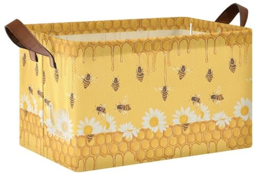 KLL Große Aufbewahrungskörbe mit Bienenwaben und Gänseblümchen mit Griffen, Aufbewahrungsbehälter für Speisekammer, Regale, Schubladen, Schreibtischschrank, Klassenzimmer, Büro, 2 Stück, cesto para ba