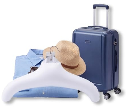 Fackelmann Aufblasbare Kleiderbügel im 2er Set – Platzsparende Reise-Kleiderbügel aus PVC mit stabilem Metallhaken, für unterwegs & Zuhause