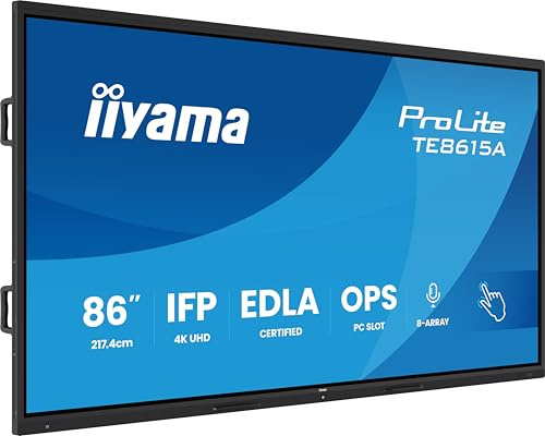 iiyama ProLite TE8615A-B2AG 217.4cm 86 IPS LED interaktives Display 4K UHD 40 Touchpunkte DeepContrast-IR++ HDMI DP USB-C DP-Alt USB2.0/3.2 RJ45 WiFi OPS Android 14 Google EDLA PIR NFC AntiGlare 24/7