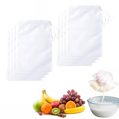 Merzio 8PCS Cheesecloth Bags, 20x30cm Fine Mesh Food Strainer with Drawstring, Reusable Drawstring Bags for Cooking Straining Nut Milk Juice Coffee Tea and Jam Making Easy to Clean Dry