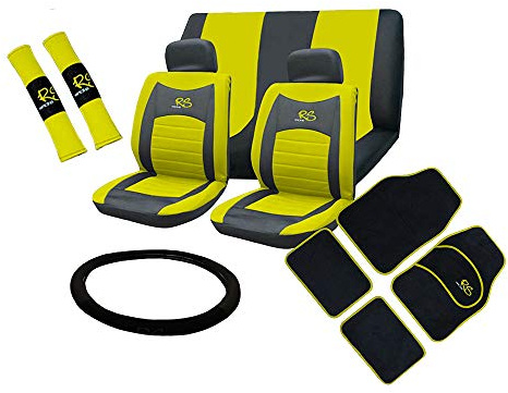 Xtremeauto® Universal RS Car Front and Rear Seat Cover and Floor Mat Set (Yellow)